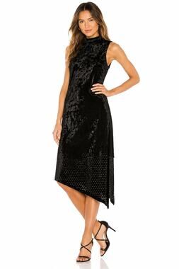 Adrianna Papell Mock Neck Perforated Velvet Side Slit Midi Dress NWT Size Small
